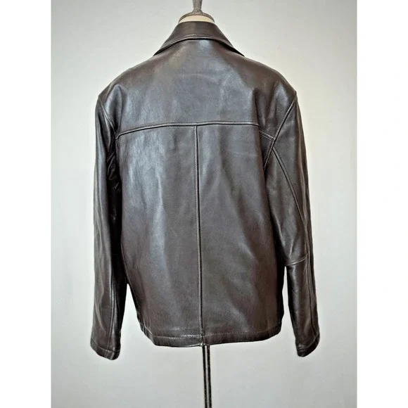 Dockers Premium Brown Leather Bomber Jacket Mens LARGE #1-0167 - Picture 3 of 9